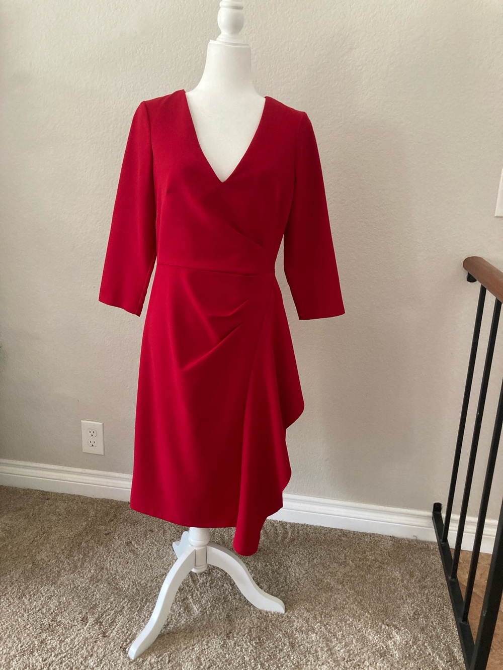Eliza J Red V-Neck Draped Midi Dress